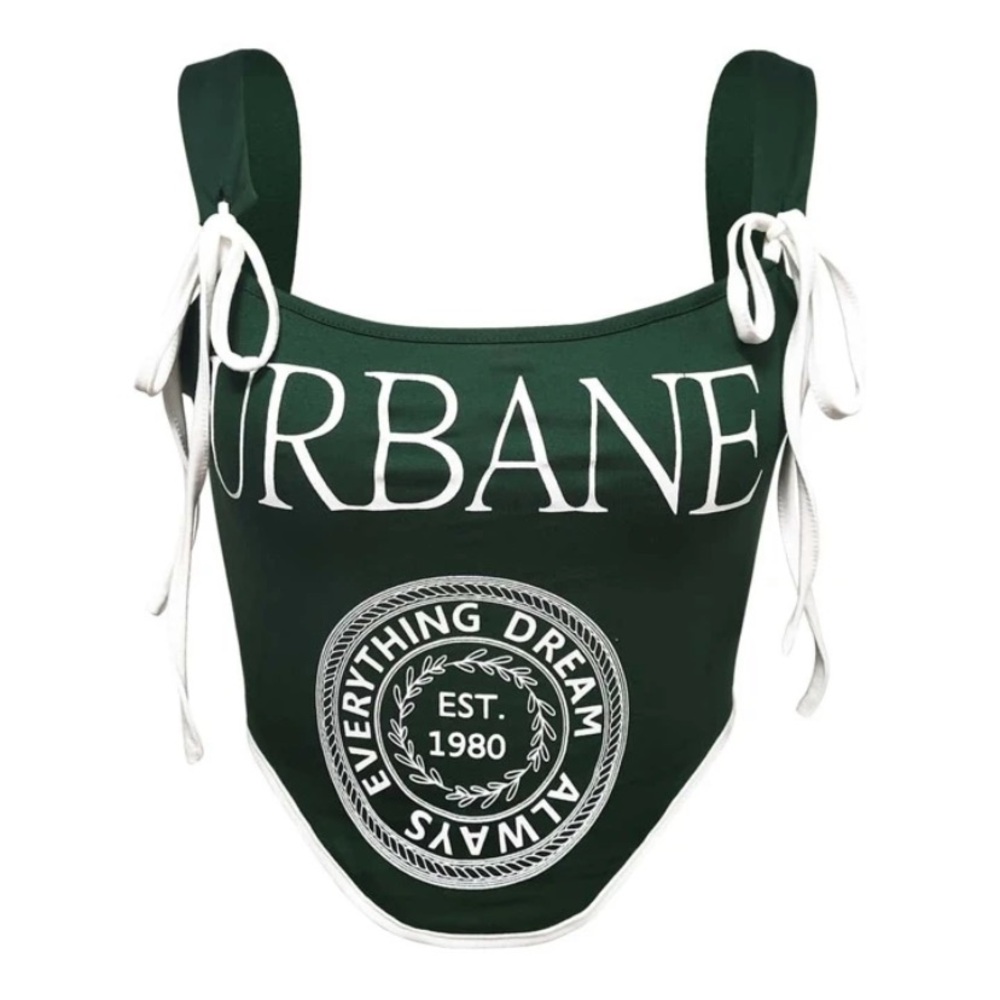 SHEIN Dark Green Crop Top with White Accents